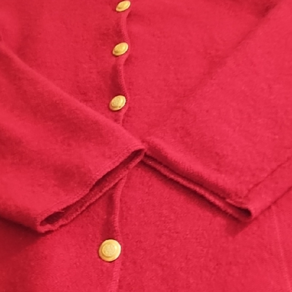 Dark Red Wool Cardigan with Gold Buttons - Picture 7 of 15